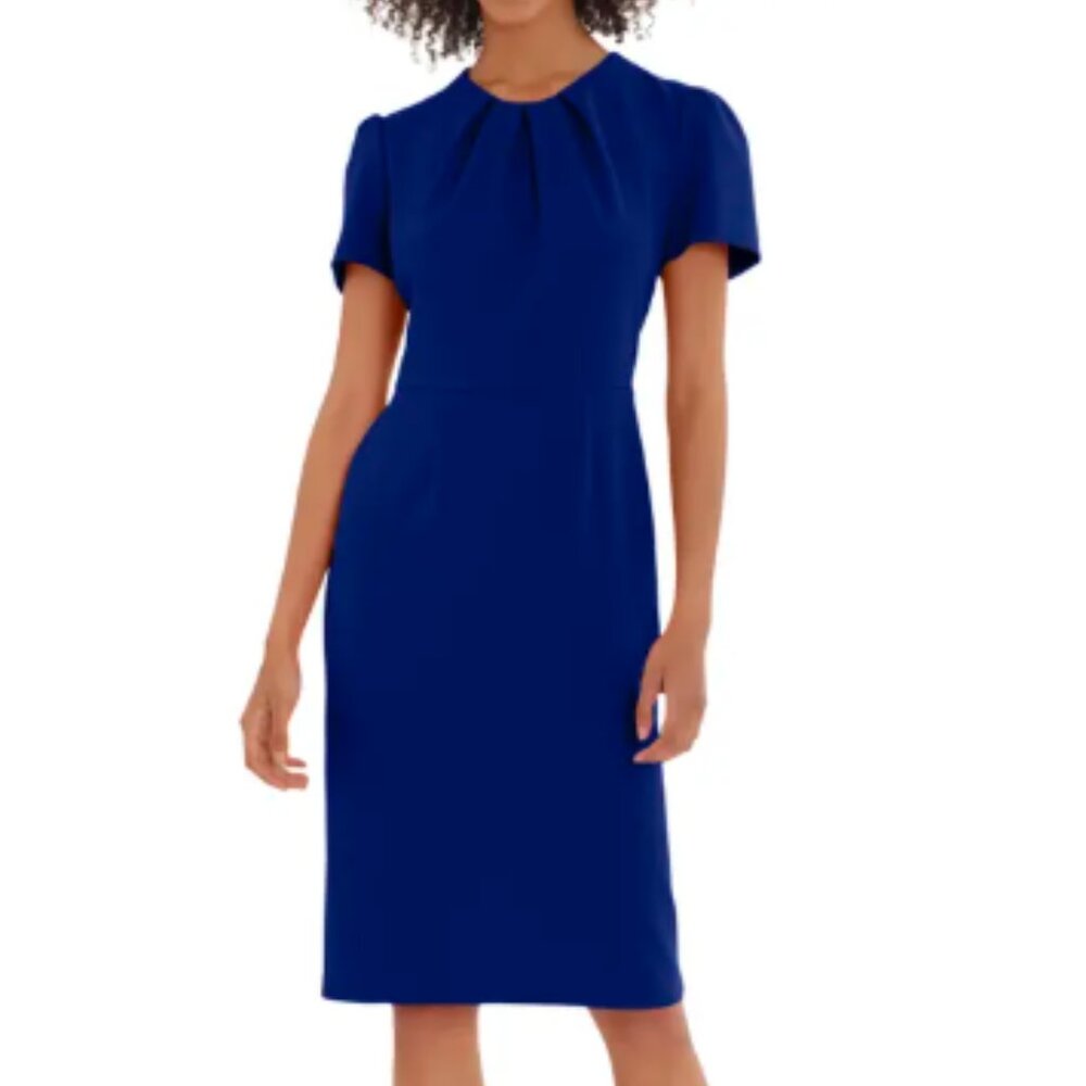 Maggy London Pleated Neck Short Sleeve Sheath Dress